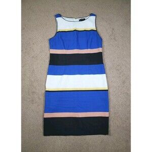Liz Claiborne Women's Sheath Dress Colorblock Linen Blend Size 8 Sleeveless